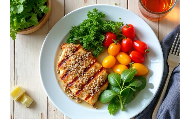 Fresh, colorful food arranged for a healthy diet, promoting nutrition and well-being.