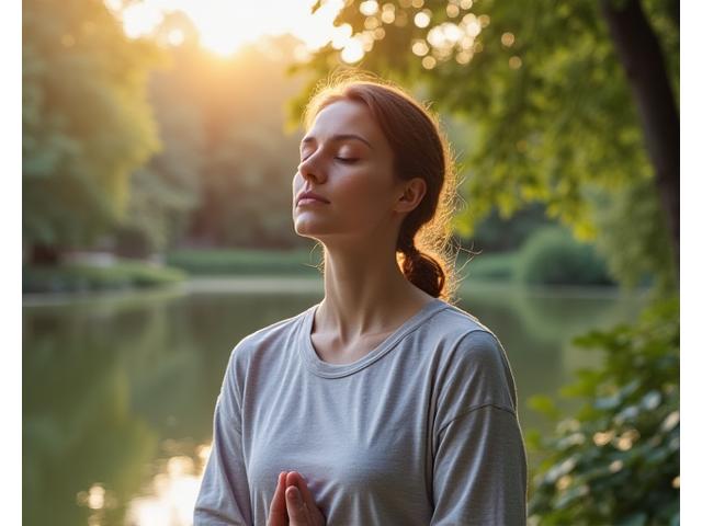 Person meditating peacefully in nature